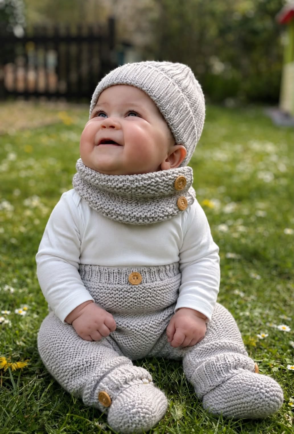 tour, bonnet, pantalon, chausson de cou tricot bébé bio